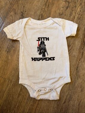 Bella Canvas White Baby Bodysuit with Black & Red Sith Graphic